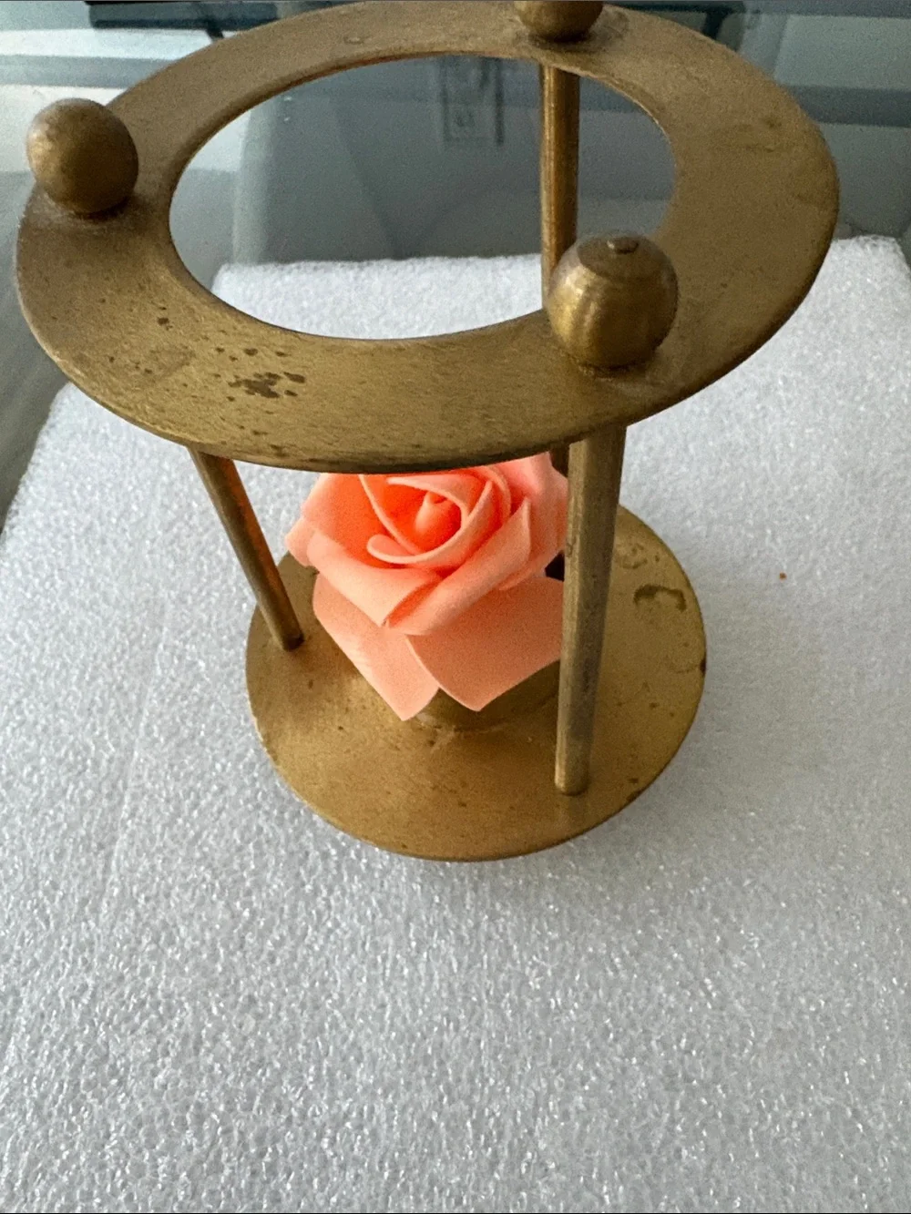 Gold Metal Hourglass Decorative Accent with Peach Rose India brass